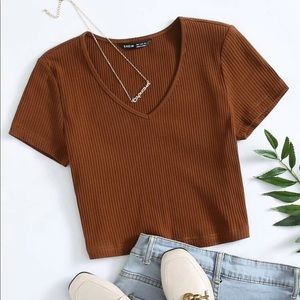 V-Neck Rib-knit Top